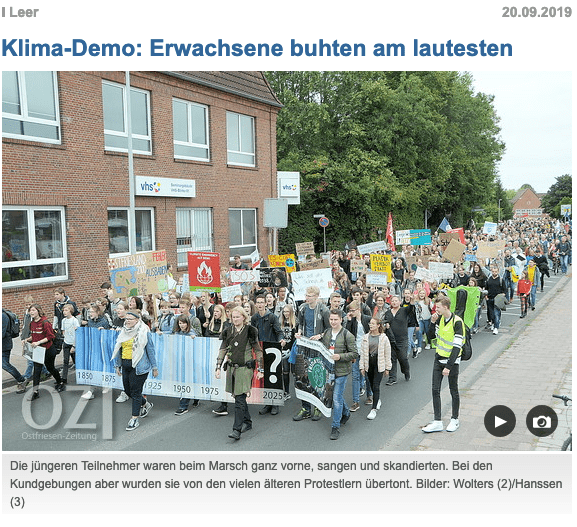 Screenshot der Ostfriesenzeitung zur Fridaysforfuture in Leer om gestrigen Tage Foto(c) Wolters