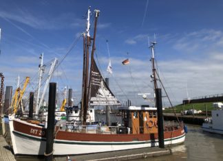 Ditzum Hafen und das Fischhaus in Ditzum am Fähranleger Fähre nach Petkum