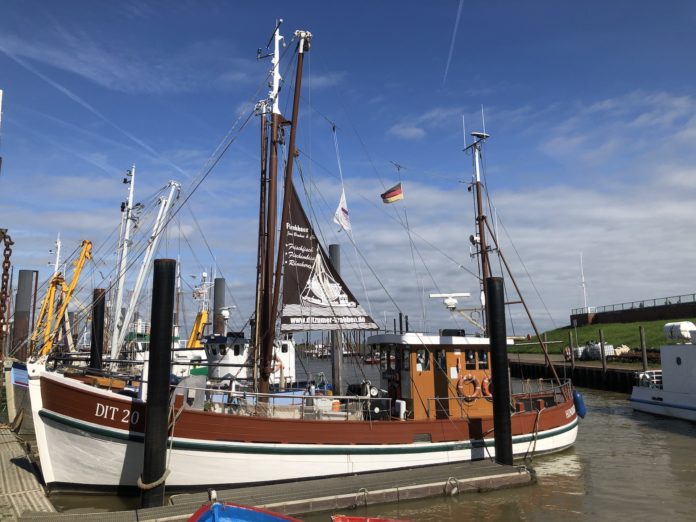 Ditzum Hafen und das Fischhaus in Ditzum am Fähranleger Fähre nach Petkum