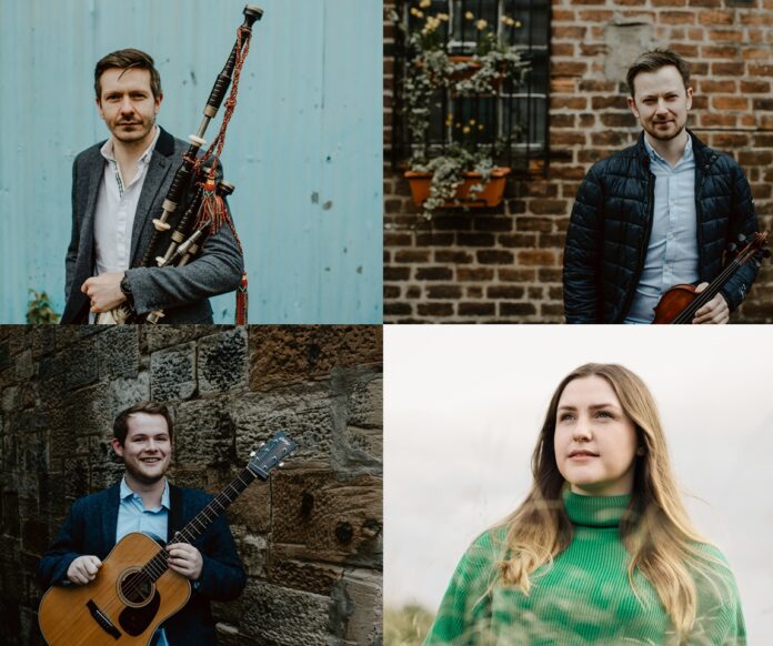 Graham Mackenzie (Geige), Eilidh Cormack (Gesang) und David Shedden (Dudelsack), unterstützt von Innes White (Gitarre)